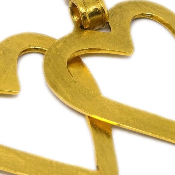 Chanel Heart Dangle Hoop Earrings Gold Clip-On 95P 143660 - Picture 2 of 4